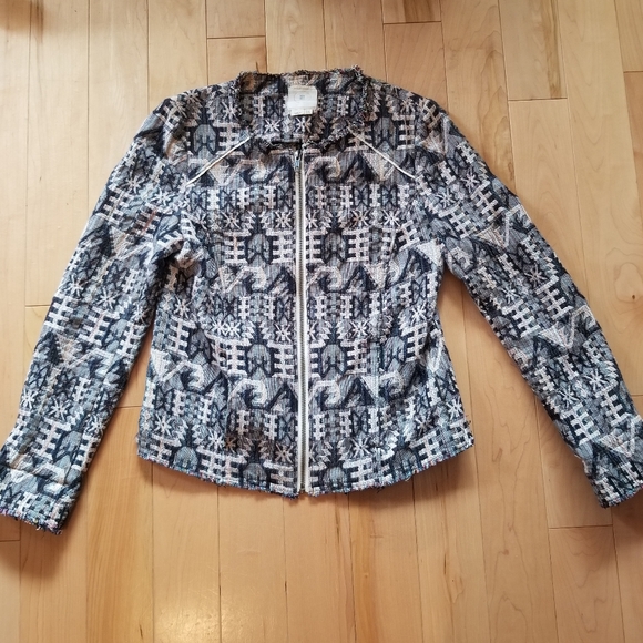 Anthropologie Jackets & Blazers - Anthro Hei Hei woven zip up jacket blue cream 0
